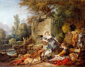 François Boucher - Resting at the fountain