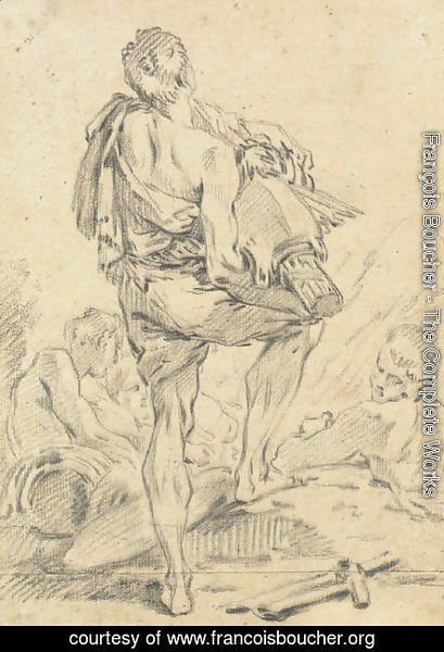 François Boucher - A Roman man carrying fasces and arms, seen from behind