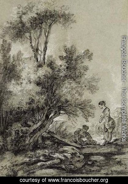 Two Washerwomen by a Clump of Trees