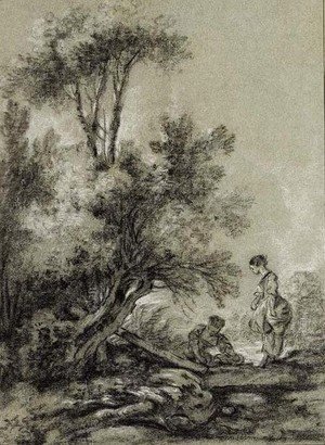 François Boucher - Two Washerwomen by a Clump of Trees