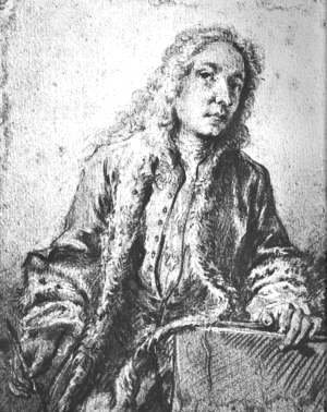 François Boucher - Drawing after a lost Self-Portrait of Watteau