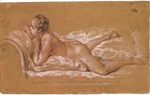 François Boucher - A female nude reclining on a chaise-longue