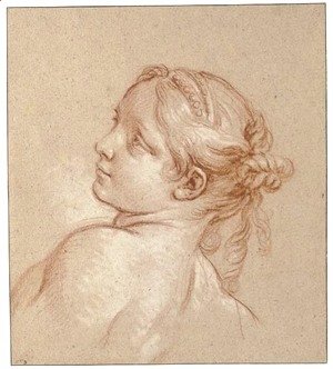 François Boucher - A girl, bust-length, her head tilted to the left