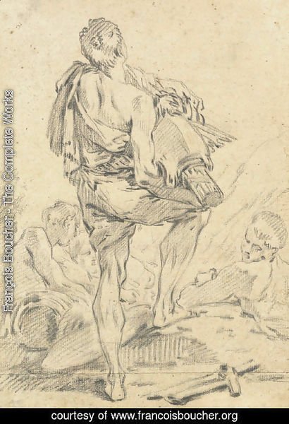 A Roman man carrying fasces and arms, seen from behind