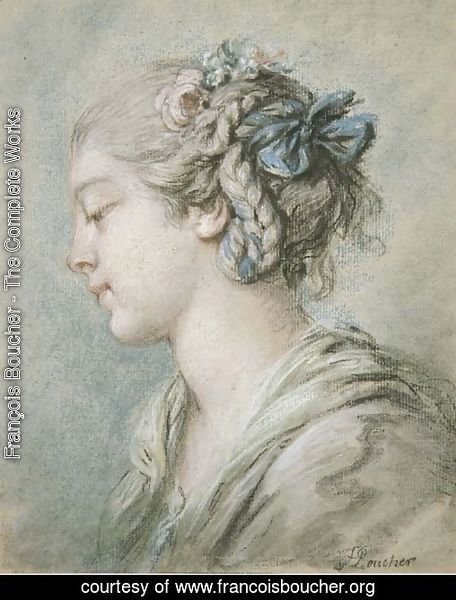 Head of a young girl turned to the right