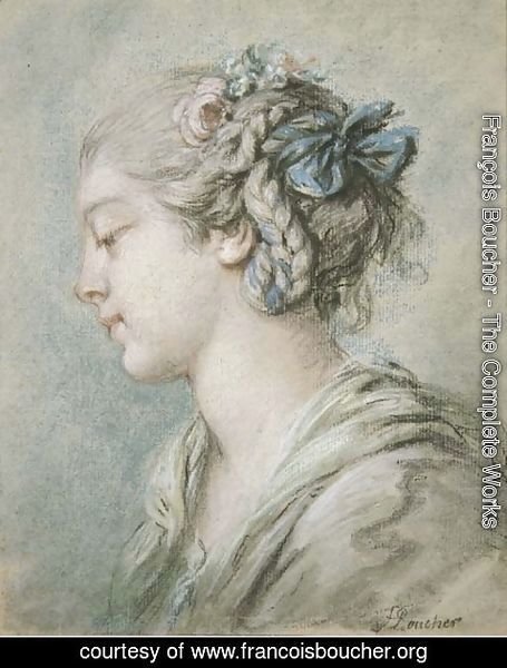 François Boucher - Head of a young girl turned to the right