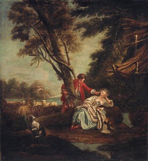 François Boucher - Amorous shepherds in a landscape