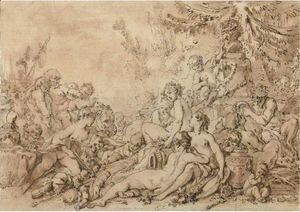 Nymphs, Satyrs, And Putti With Silenus Near An Altar To Pan