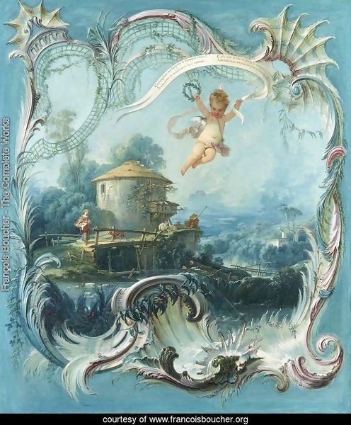 The Enchanted Home A Pastoral Landscape Surmounted by Cupid