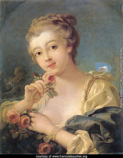 Young Woman With A Bouquet Of Roses